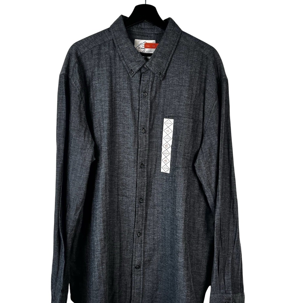 NWT St Johns Bay Mens XXL Legacy Flannel Shirt Charcoal Gray Herringbone Cotton